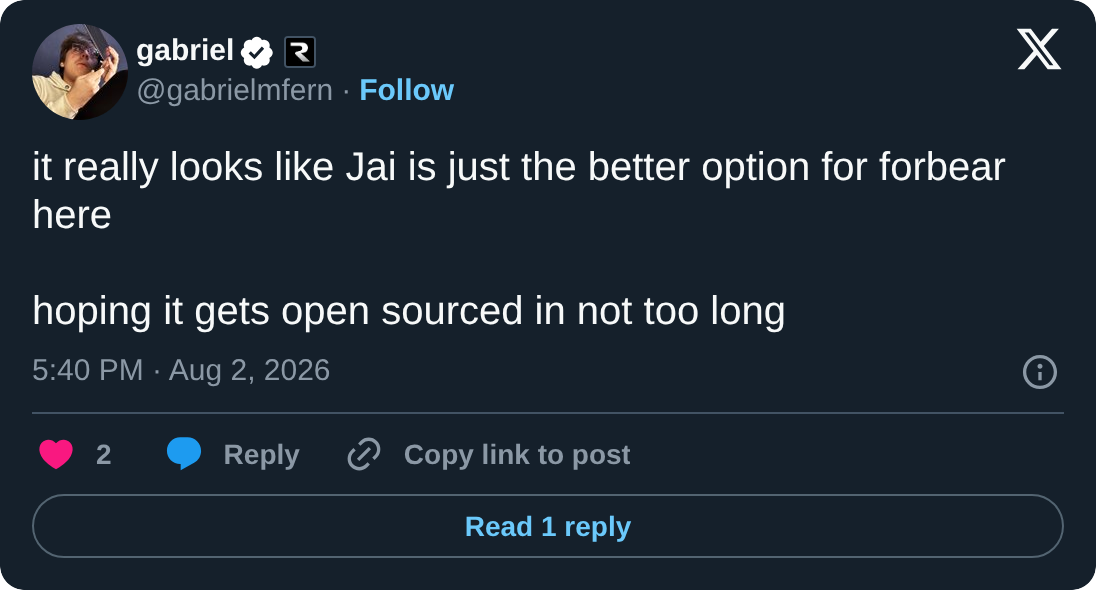Tweet: it really looks like Jai is just the better option for forbear