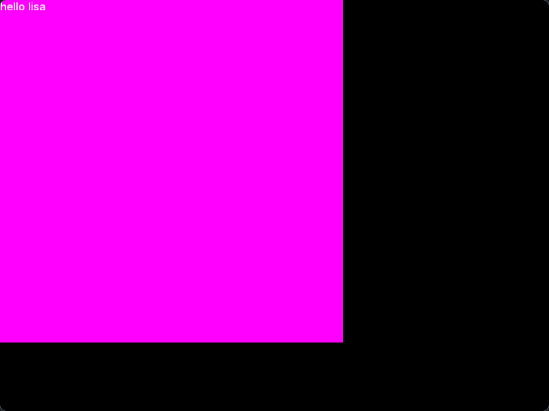 The forbear playground on Linux under Hyprland: the same magenta rectangle with "hello lisa" in its top left corner